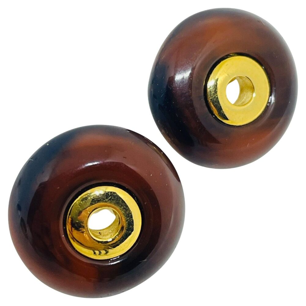 TRIFARI crown signed vintage gold tone amber lucite designer clip on earrings